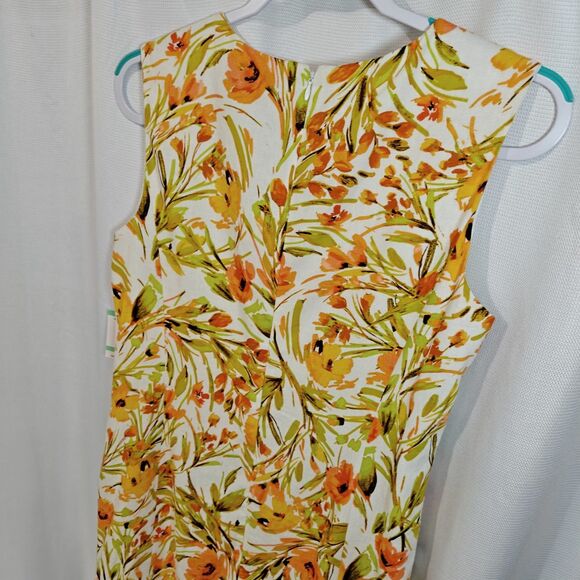 NWT Kasper Linen Blend Dress 8 Floral Sheath Straight Orange White Green Key New - Picture 4 of 10